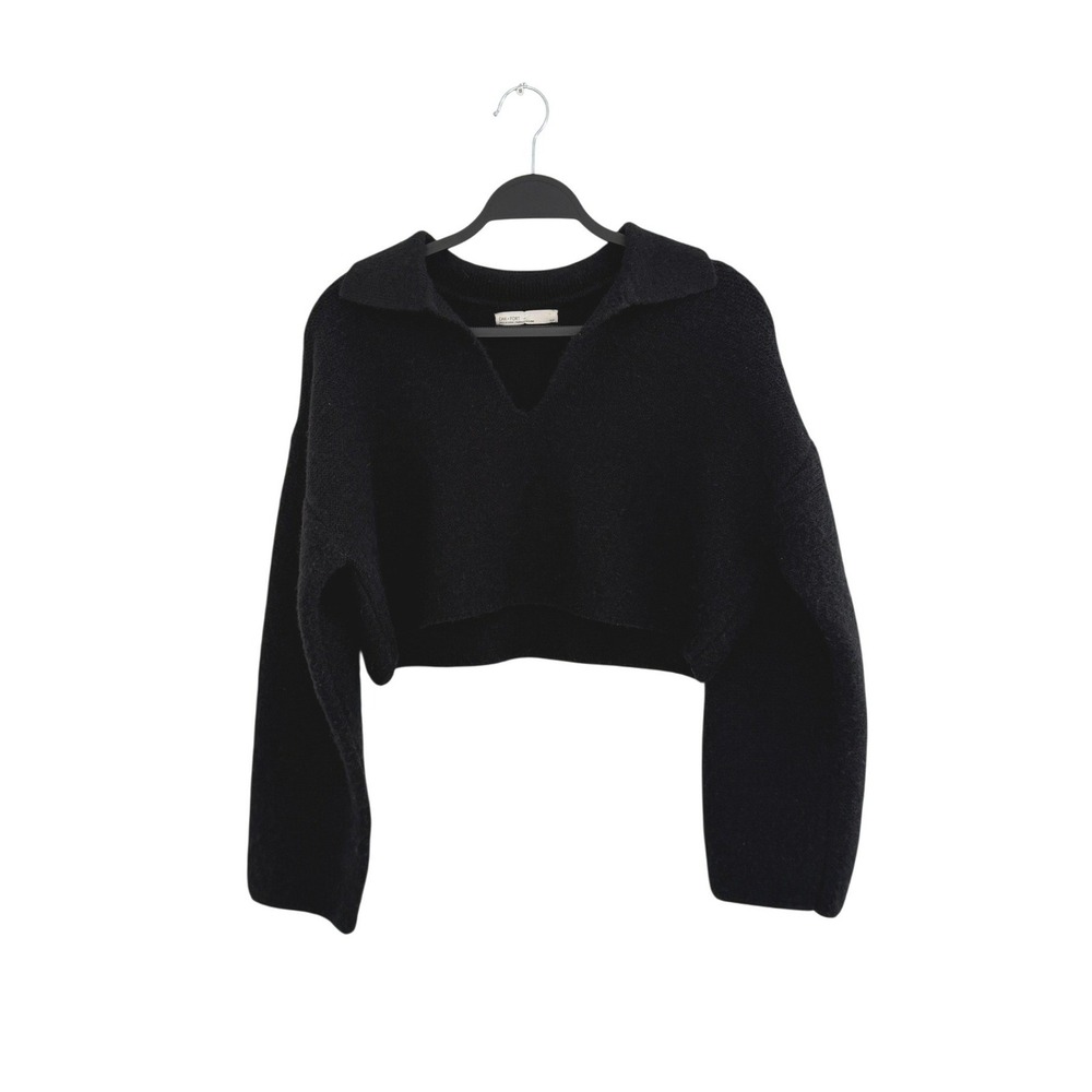 OAK + FORT Black Collared Cropped V-Neck Sweater S Minimalist Basic - Picture 2 of 8